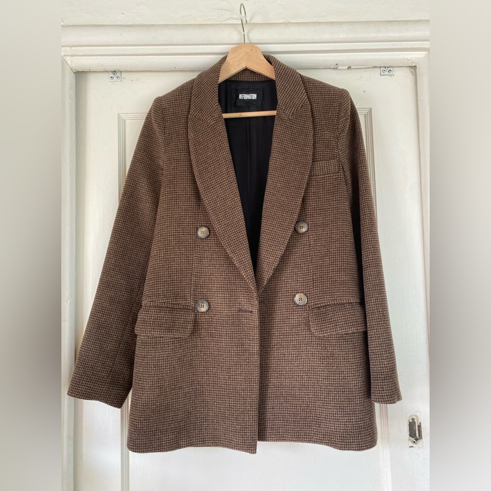 Reformation Brown Double-Breasted Blazer